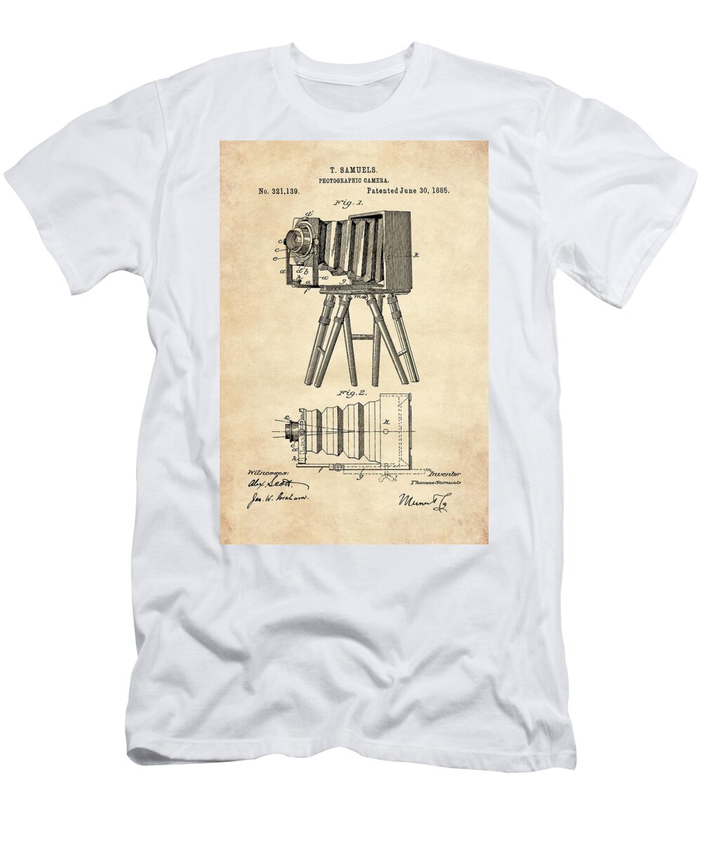 Patent T-Shirt featuring the digital art 1885 Camera US Patent Invention Drawing - Vintage Tan by Todd Aaron