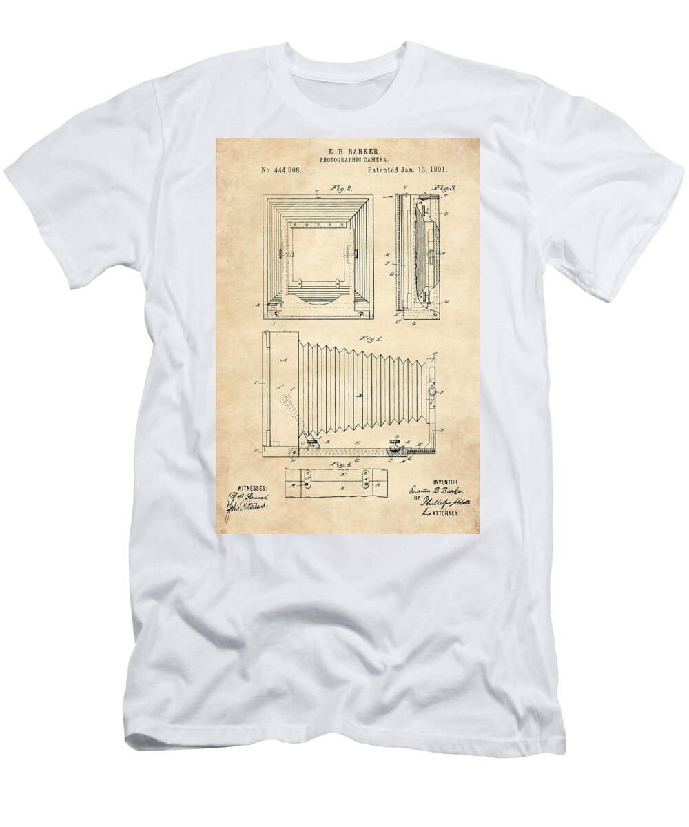 Patent T-Shirt featuring the digital art 1891 Camera US Patent Invention Drawing - Vintage Tan by Todd Aaron