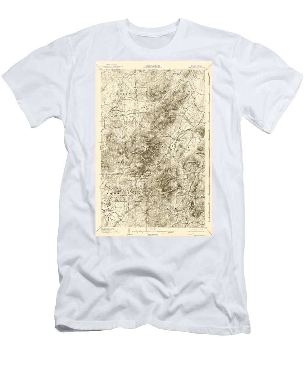 Lake T-Shirt featuring the digital art 1894 Lake Placid Geological Survey Map Adirondacks Sepia by Toby McGuire