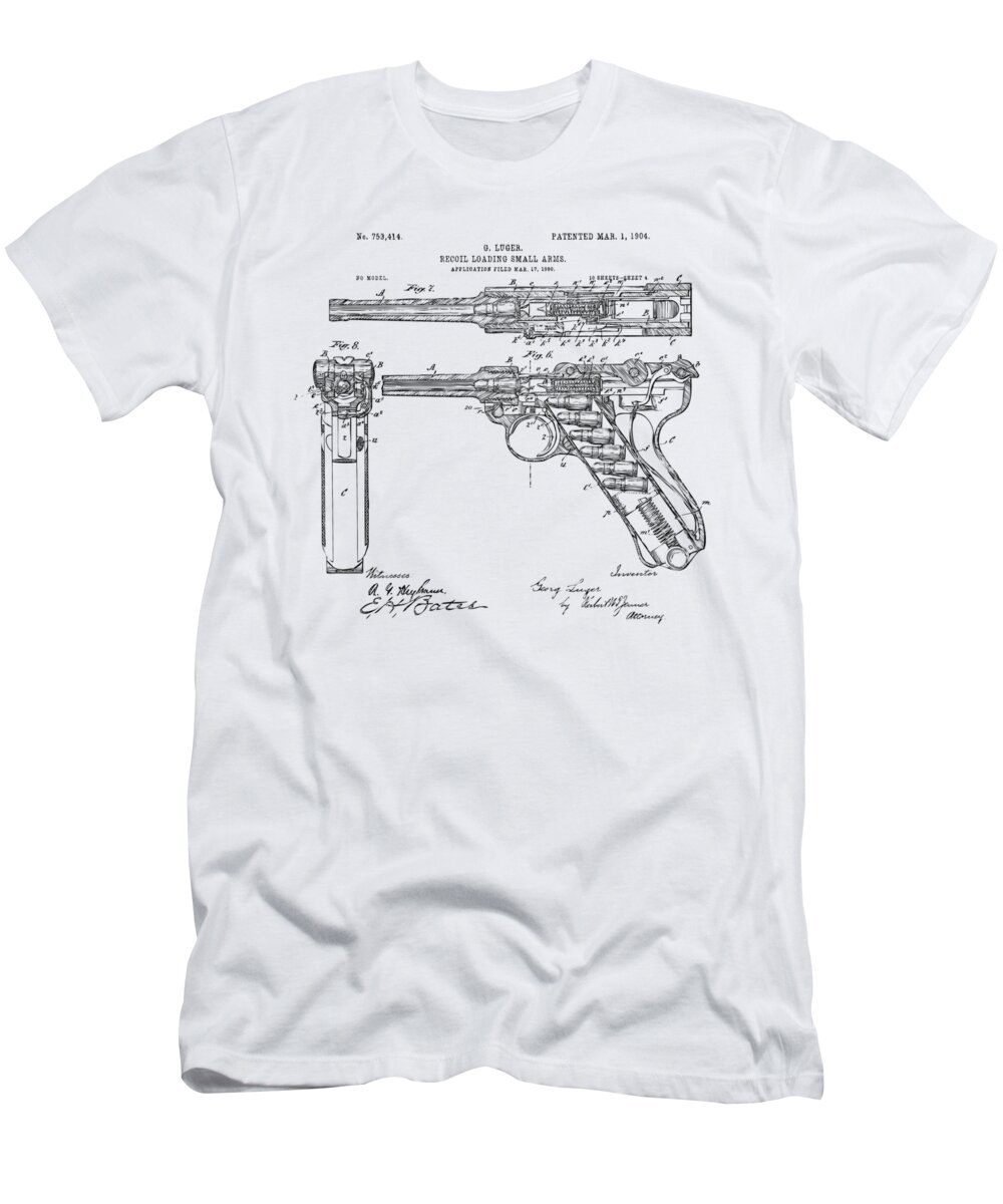 Luger T-Shirt featuring the digital art 1904 Luger Recoil Loading Small Arms Patent - Vintage by Nikki Marie Smith