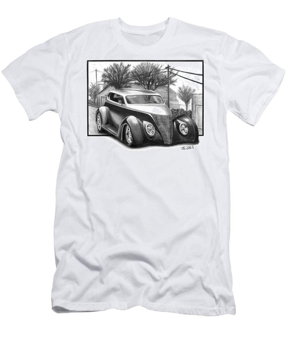1937 For Sedan T-Shirt featuring the drawing 1937 Ford Sedan by Peter Piatt