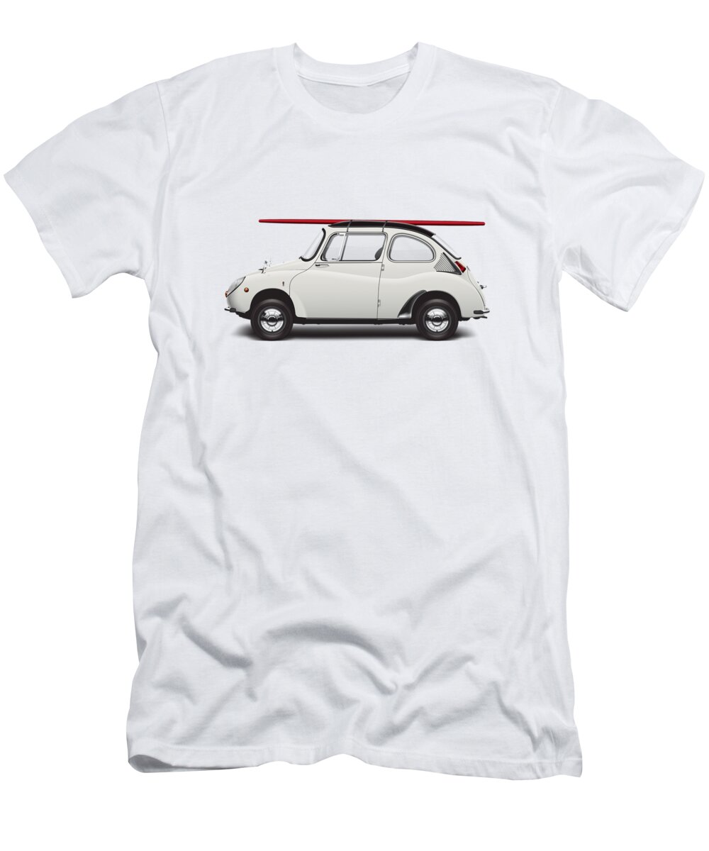 1969 T-Shirt featuring the digital art 1969 Subaru 360 Young SS - Creme by Ed Jackson