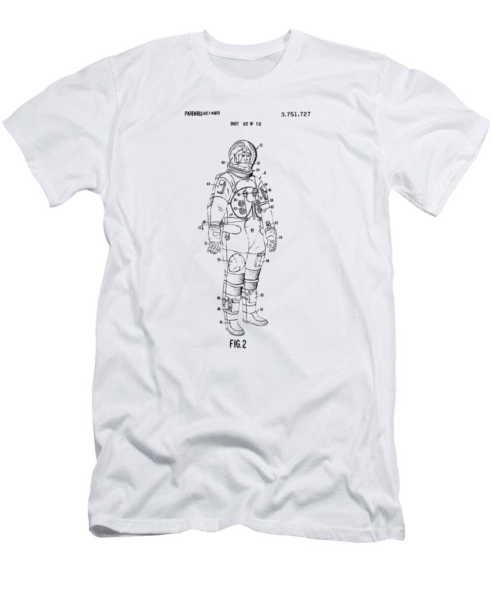 Space Suit T-Shirt featuring the digital art 1973 Astronaut Space Suit Patent Artwork - Vintage by Nikki Marie Smith