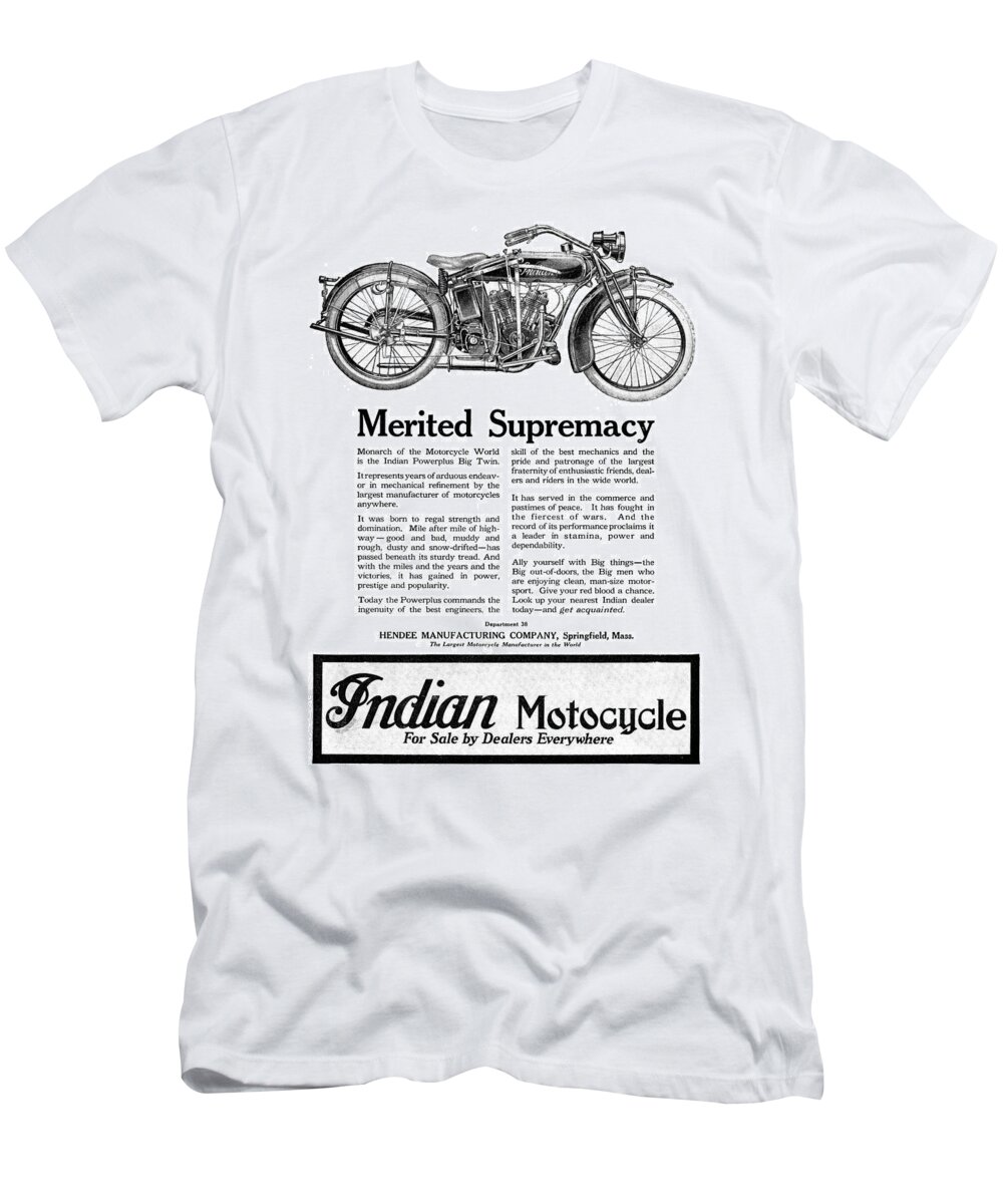 1920 T-Shirt featuring the photograph Ad: Indian Motocycle, 1920 #2 by Granger