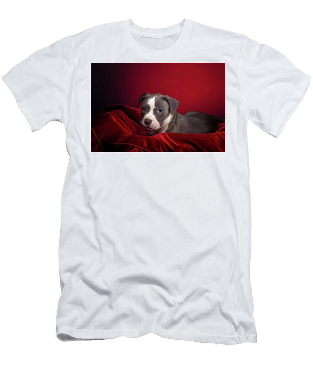 Adorable T-Shirt featuring the photograph American Pitbull Puppy by Peter Lakomy