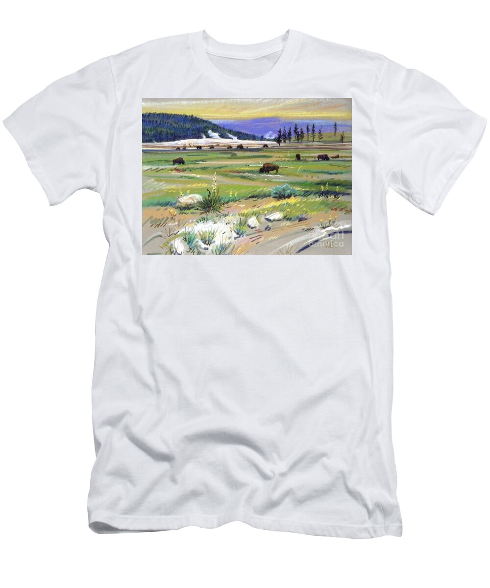 Buffaloes T-Shirt featuring the pastel Buffaloes in Yellowstone by Donald Maier