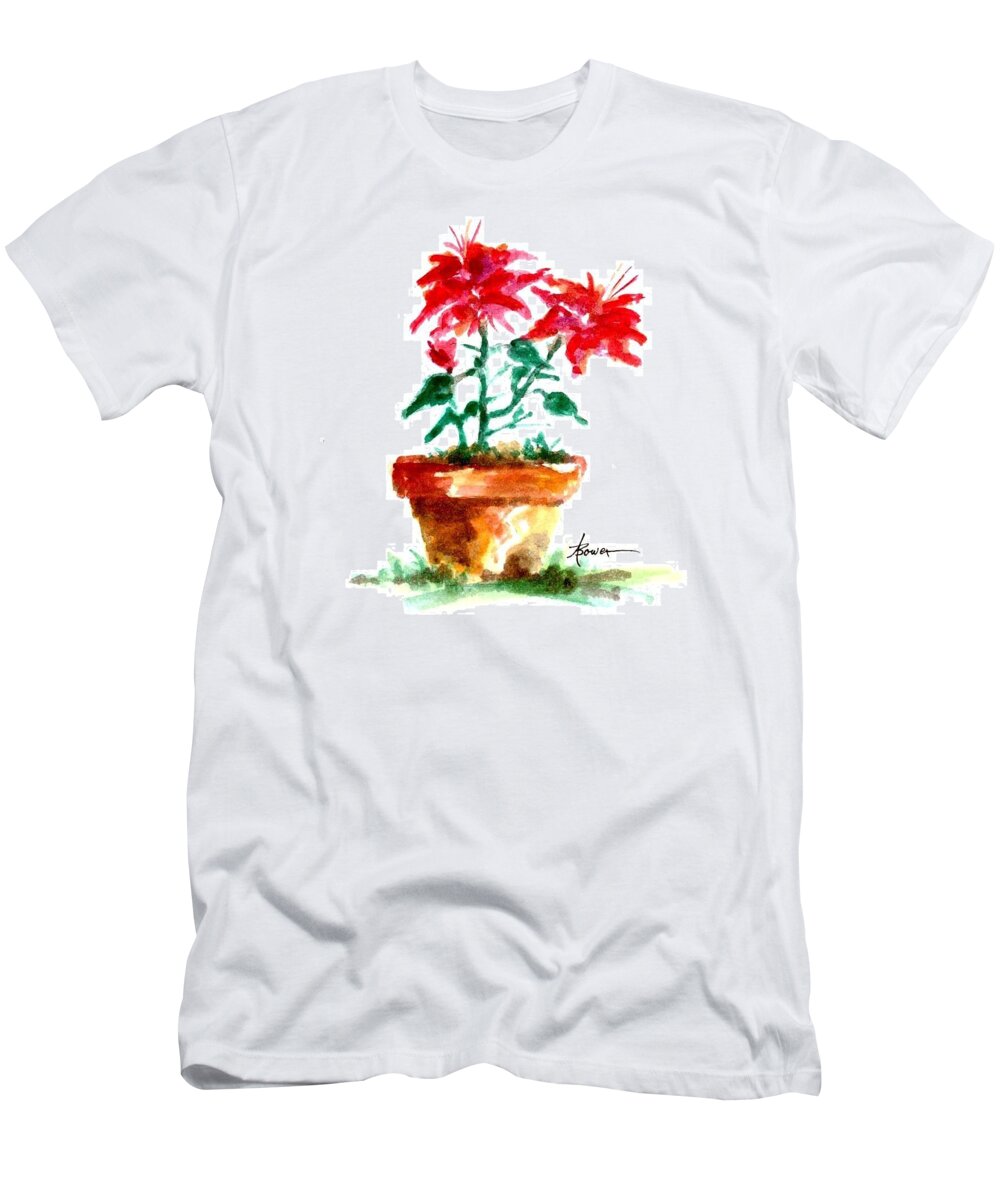 Poinsettias T-Shirt featuring the painting Cracked Pot by Adele Bower