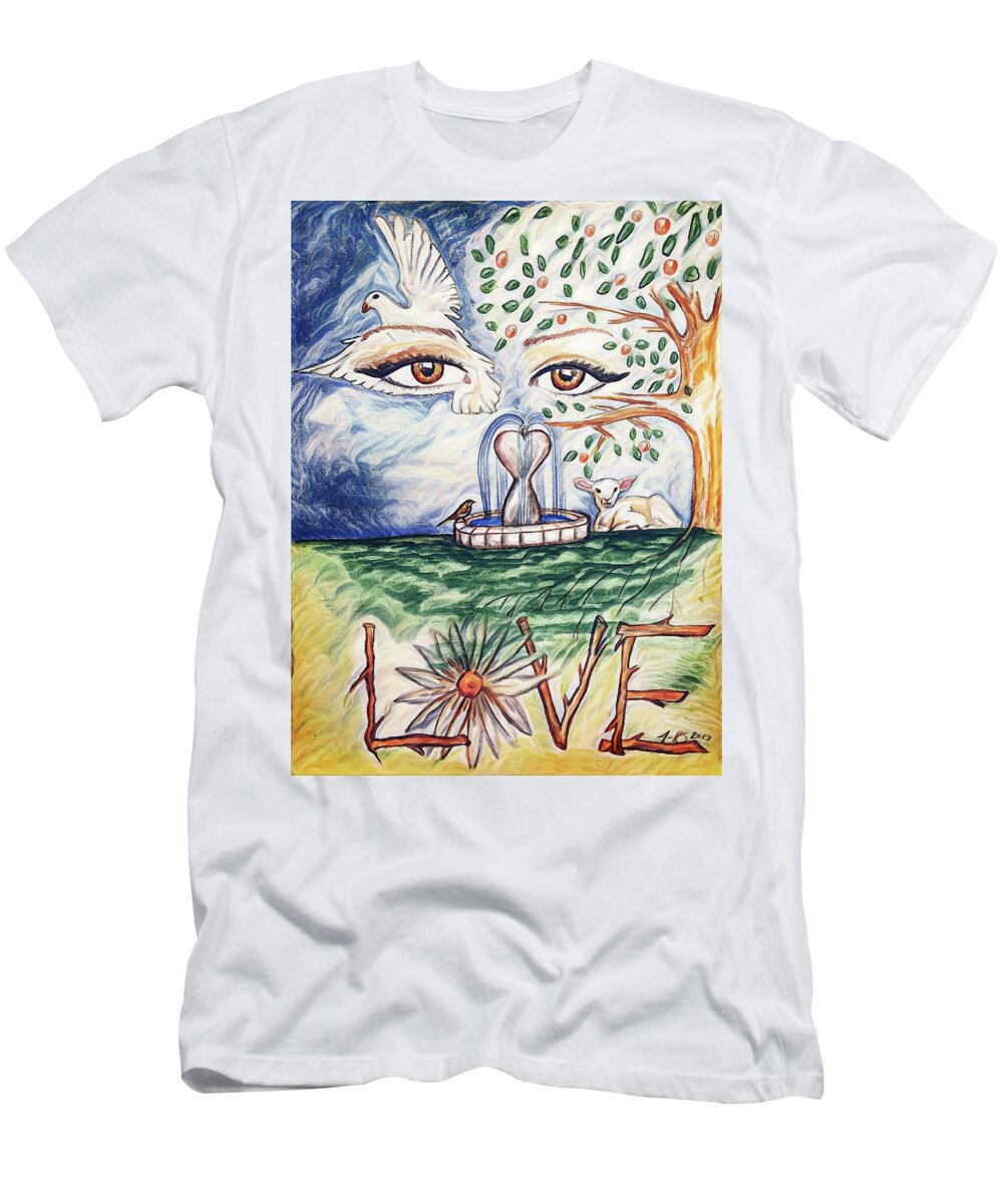 Jennifer Page T-Shirt featuring the painting Love #1 by Jennifer Page