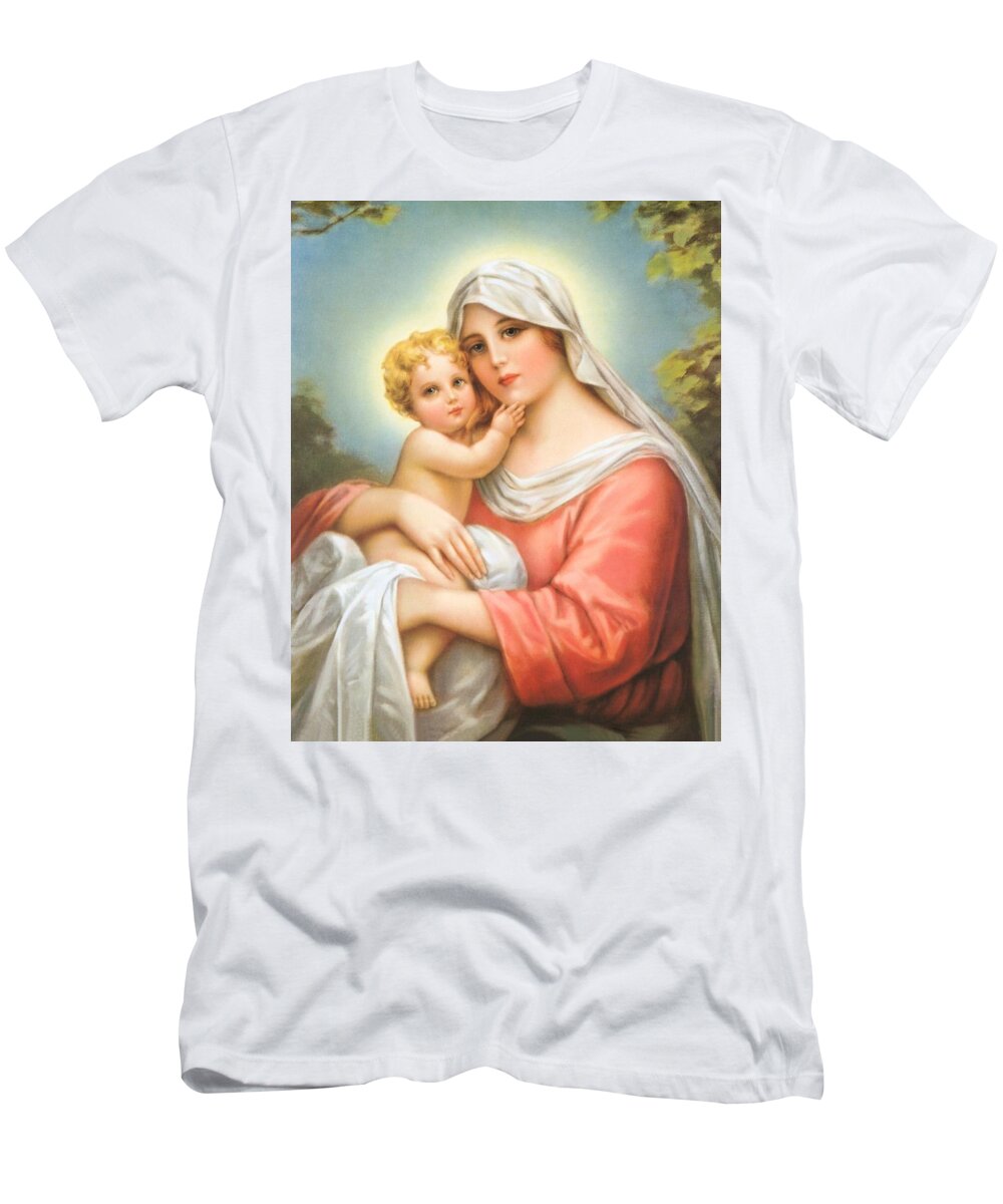 Christmas T-Shirt featuring the painting Mary and Baby Jesus #1 by Artist Unknown