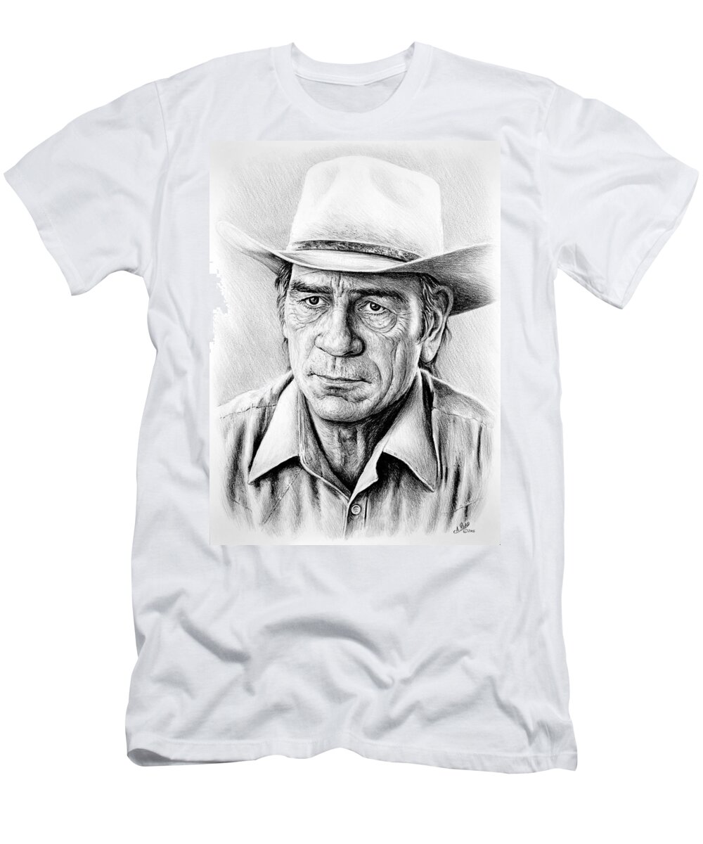 Tommy Lee Jones T-Shirt featuring the drawing Tommy Lee Jones #2 by Andrew Read
