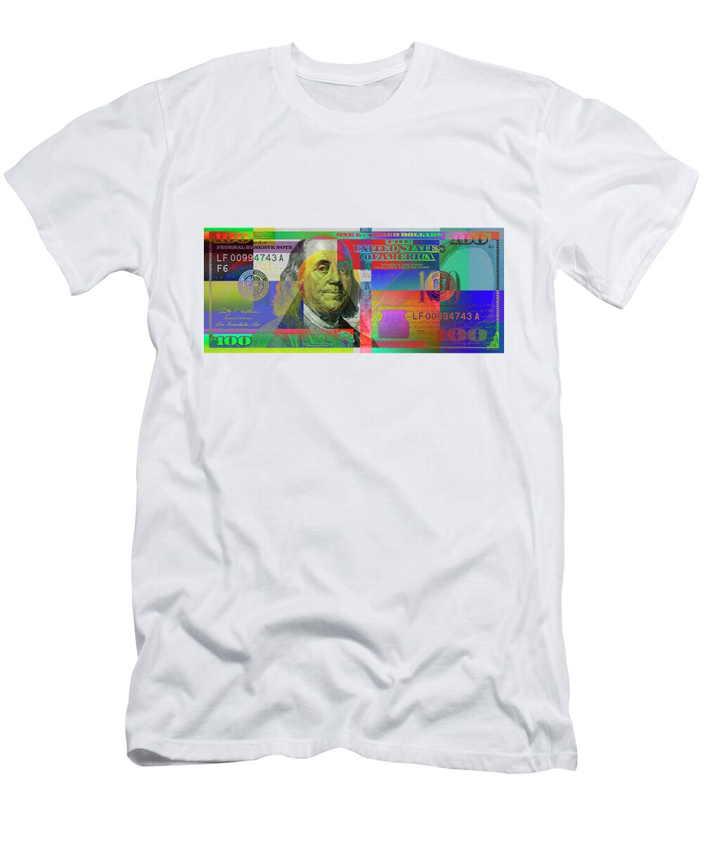 'paper Currency' Collection By Serge Averbukh T-Shirt featuring the digital art 2009 Series Pop Art Colorized U. S. One Hundred Dollar Bill No. 1 by Serge Averbukh