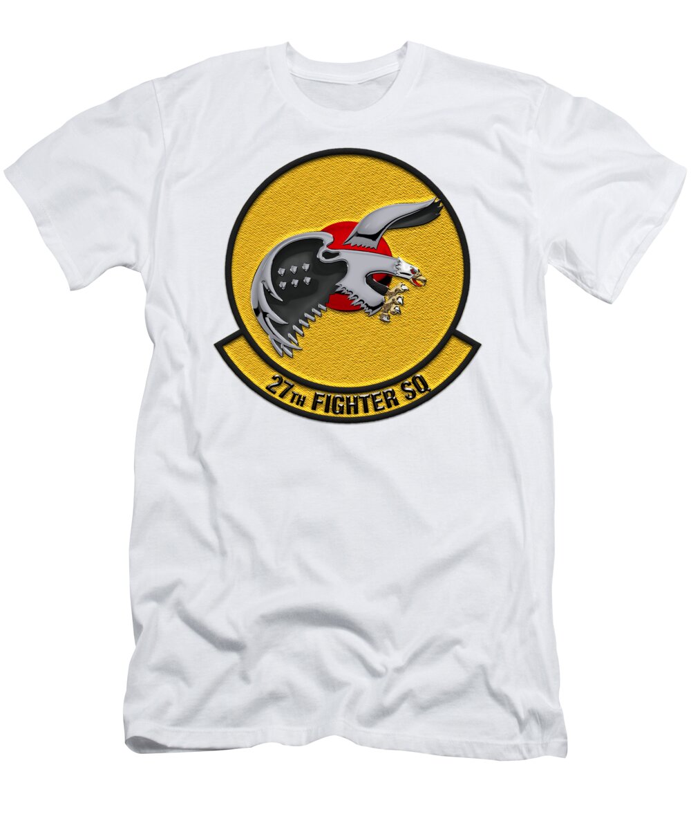 'military Insignia & Heraldry' By Serge Averbukh T-Shirt featuring the digital art 27th Fighter Squadron - 27 FS Patch over White Leather by Serge Averbukh