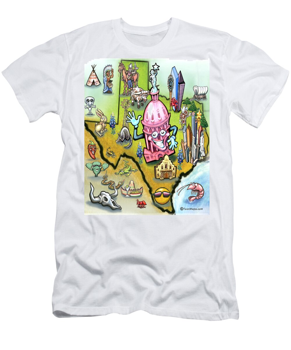 Austin T-Shirt featuring the digital art Austin Texas Cartoon Map #4 by Kevin Middleton