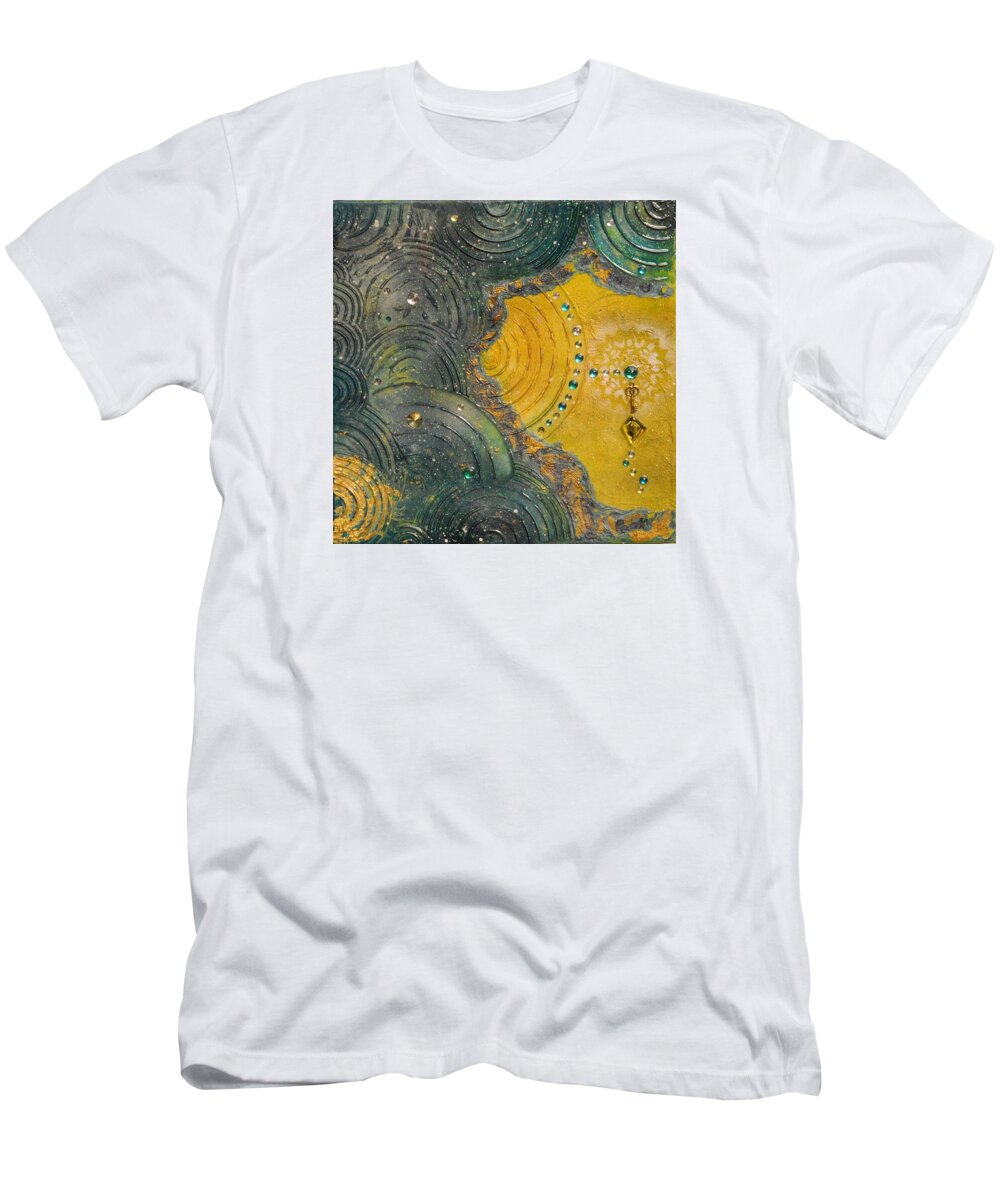 Cosmos T-Shirt featuring the mixed media Retraction by MiMi Stirn