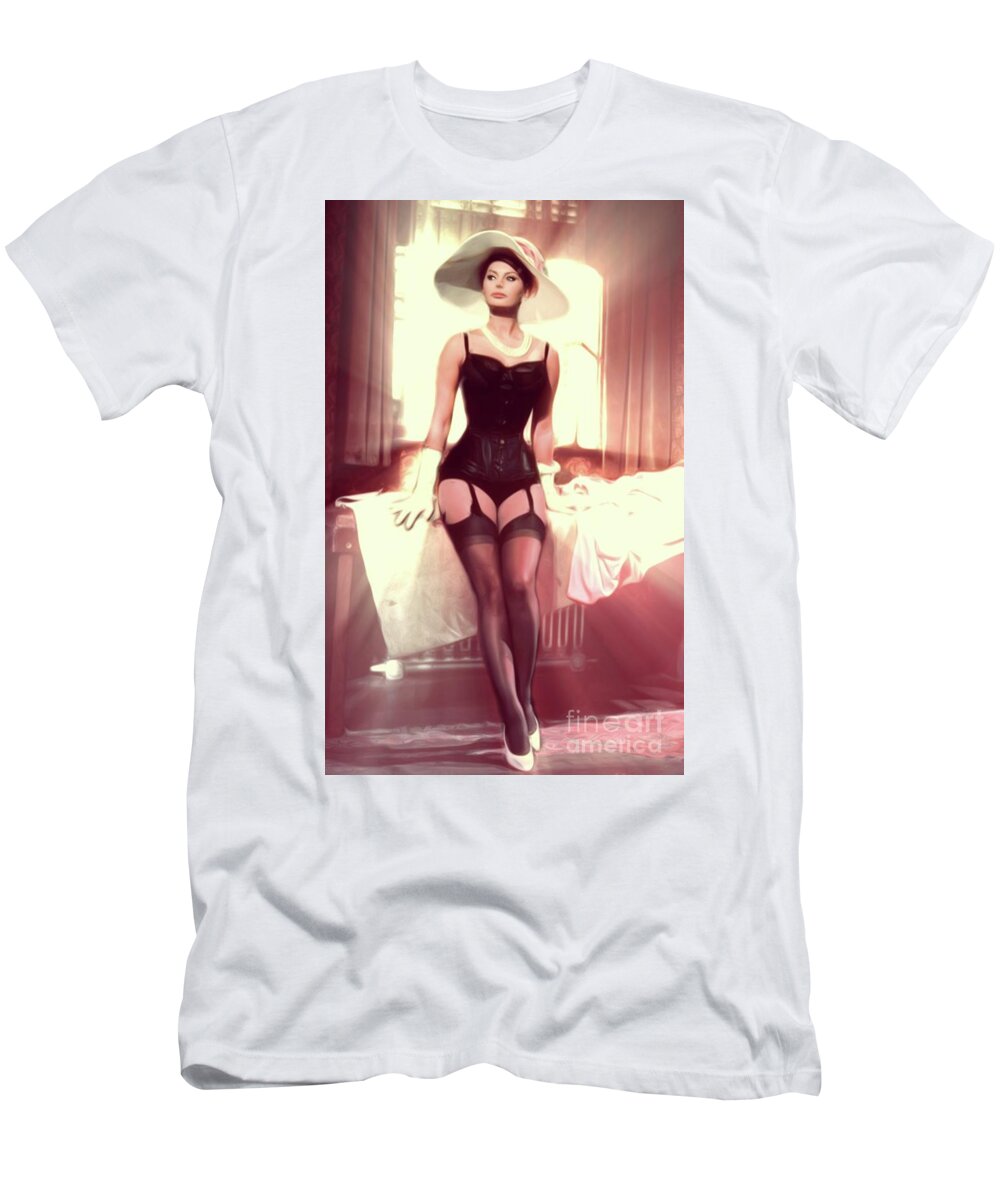 Sophia T-Shirt featuring the digital art Sophia Loren, Sexy Movie Star #3 by Esoterica Art Agency