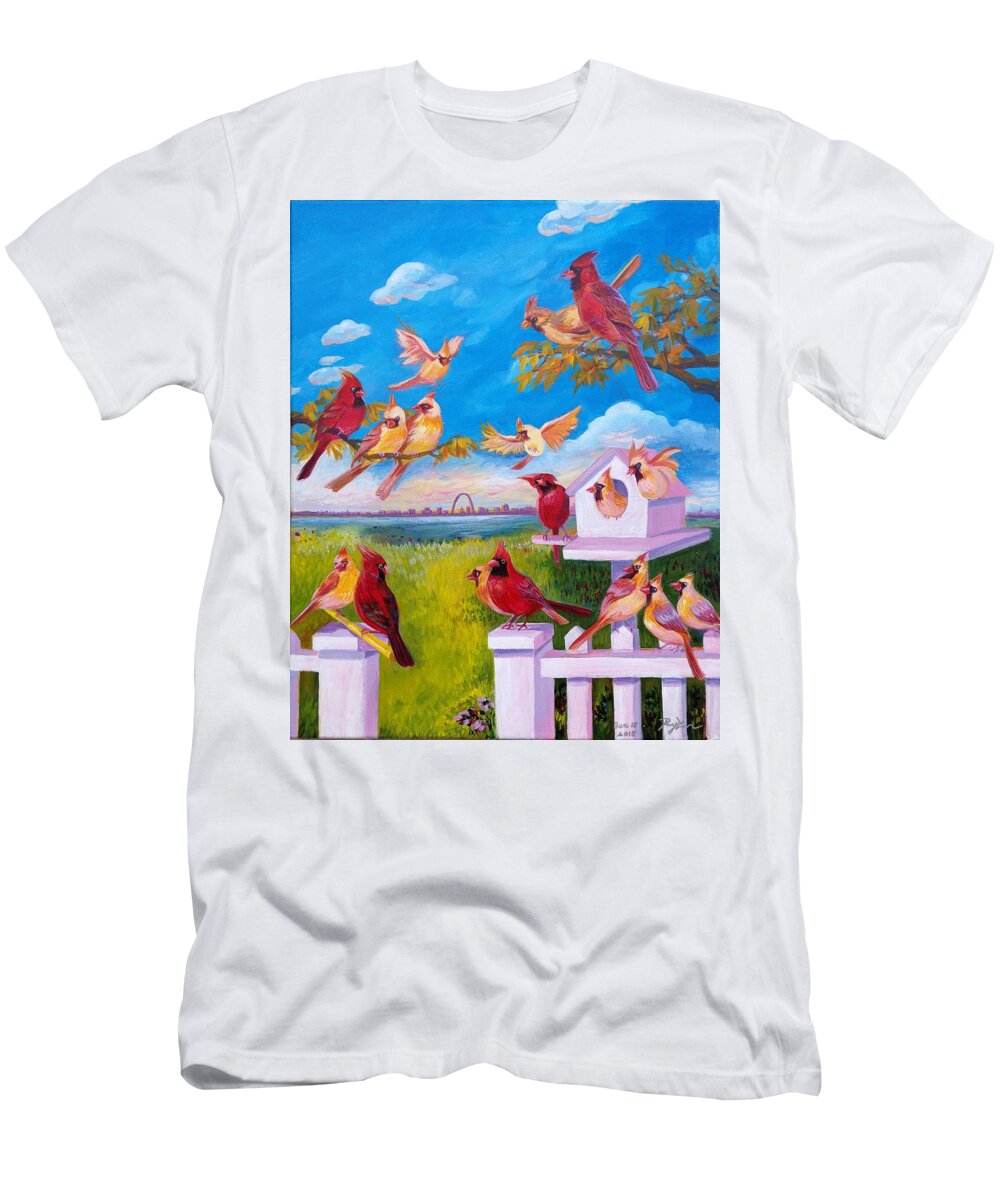 Cardinals T-Shirt featuring the painting A happy family #3 by Ping Yan