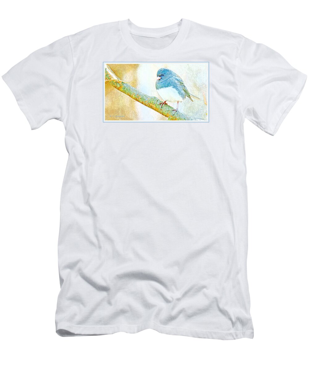 Animal Portrait T-Shirt featuring the digital art Slate Colored Junco Snowbird Male Animal Portrait #4 by A Macarthur Gurmankin