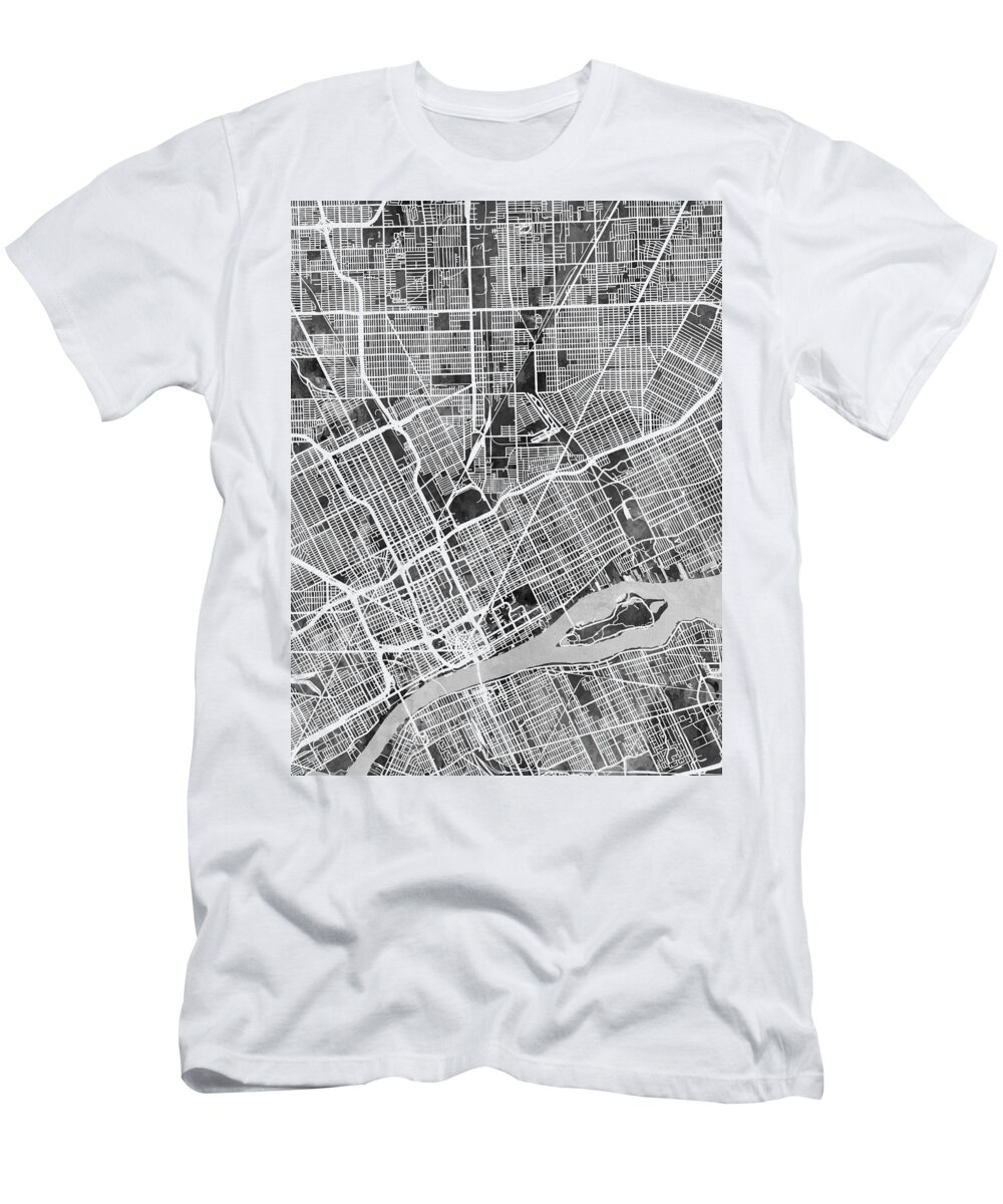 Detroit T-Shirt featuring the digital art Detroit Michigan City Map #5 by Michael Tompsett