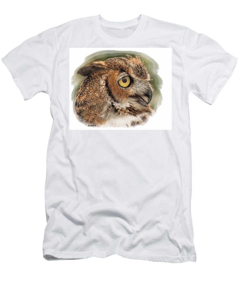 Owl T-Shirt featuring the digital art Great Horned Owl #5 by Larry Linton