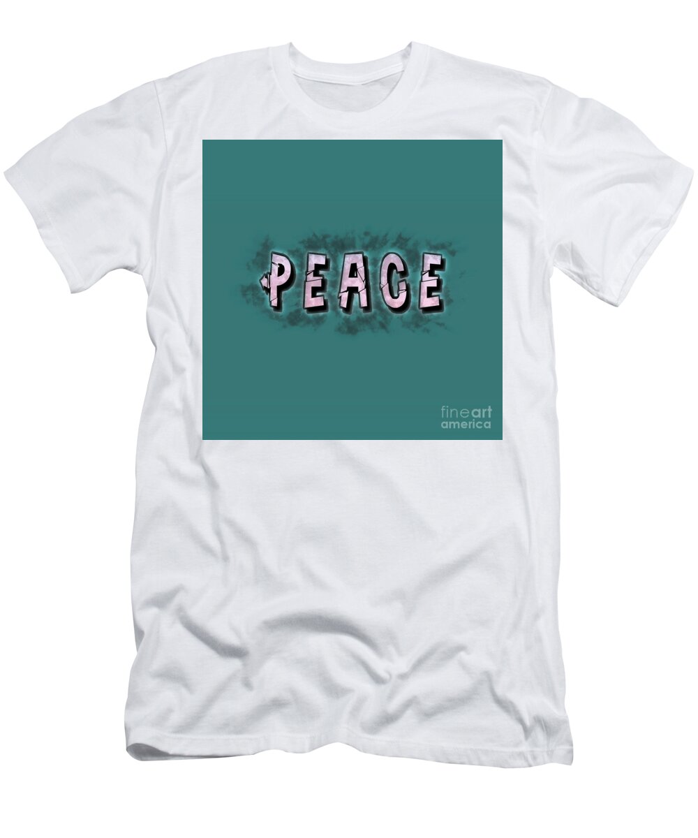 Hippie T-Shirt featuring the photograph Digitally enhanced PEACE text #6 by Humorous Quotes