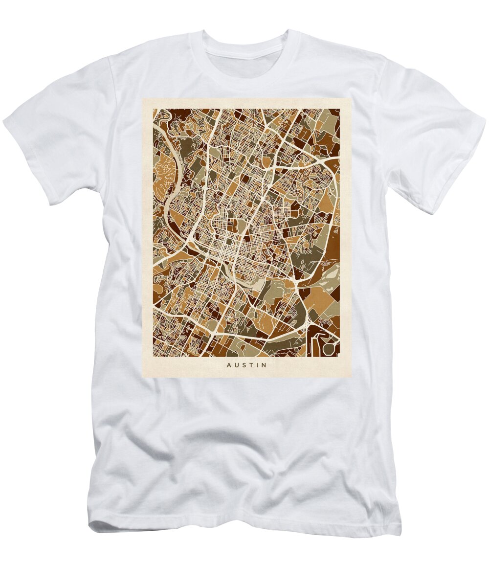 Austin T-Shirt featuring the digital art Austin Texas City Map #7 by Michael Tompsett