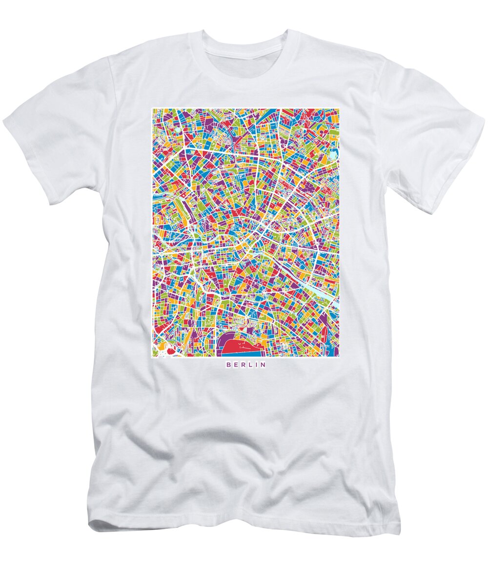 Berlin T-Shirt featuring the digital art Berlin Germany City Map #7 by Michael Tompsett