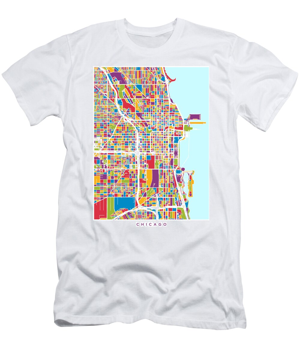 Chicago T-Shirt featuring the digital art Chicago City Street Map #7 by Michael Tompsett