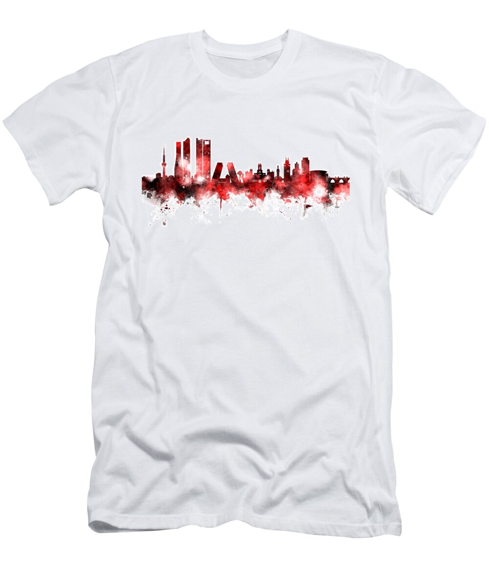 Madrid T-Shirt featuring the digital art Madrid Spain Skyline #7 by Michael Tompsett