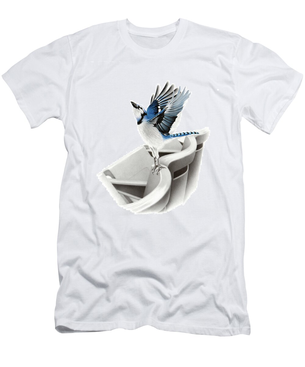 Blue T-Shirt featuring the drawing 7th Inning - 7th Inning Stretch by Stirring Images