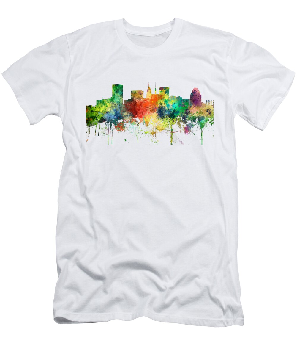 Baltimore Maryland Skyline T-Shirt featuring the digital art Baltimore Maryland Skyline #8 by Marlene Watson