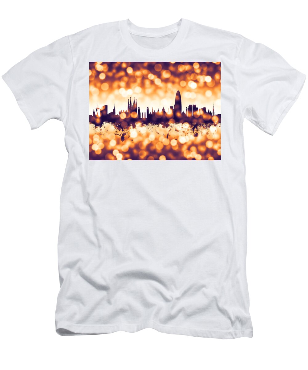 Barcelona T-Shirt featuring the digital art Barcelona Spain Skyline #8 by Michael Tompsett