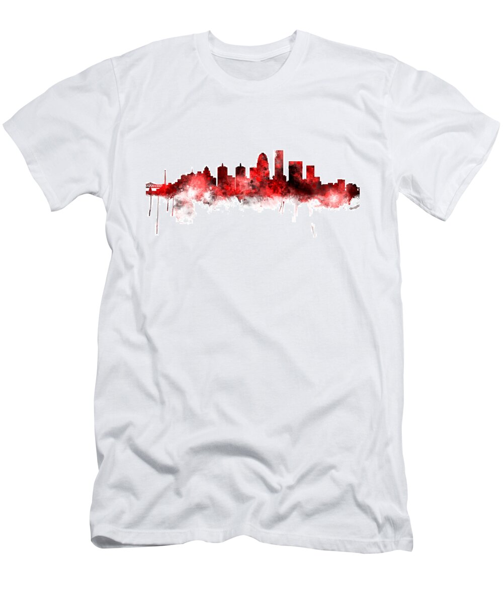 Watercolour T-Shirt featuring the digital art Louisville Kentucky City Skyline #8 by Michael Tompsett