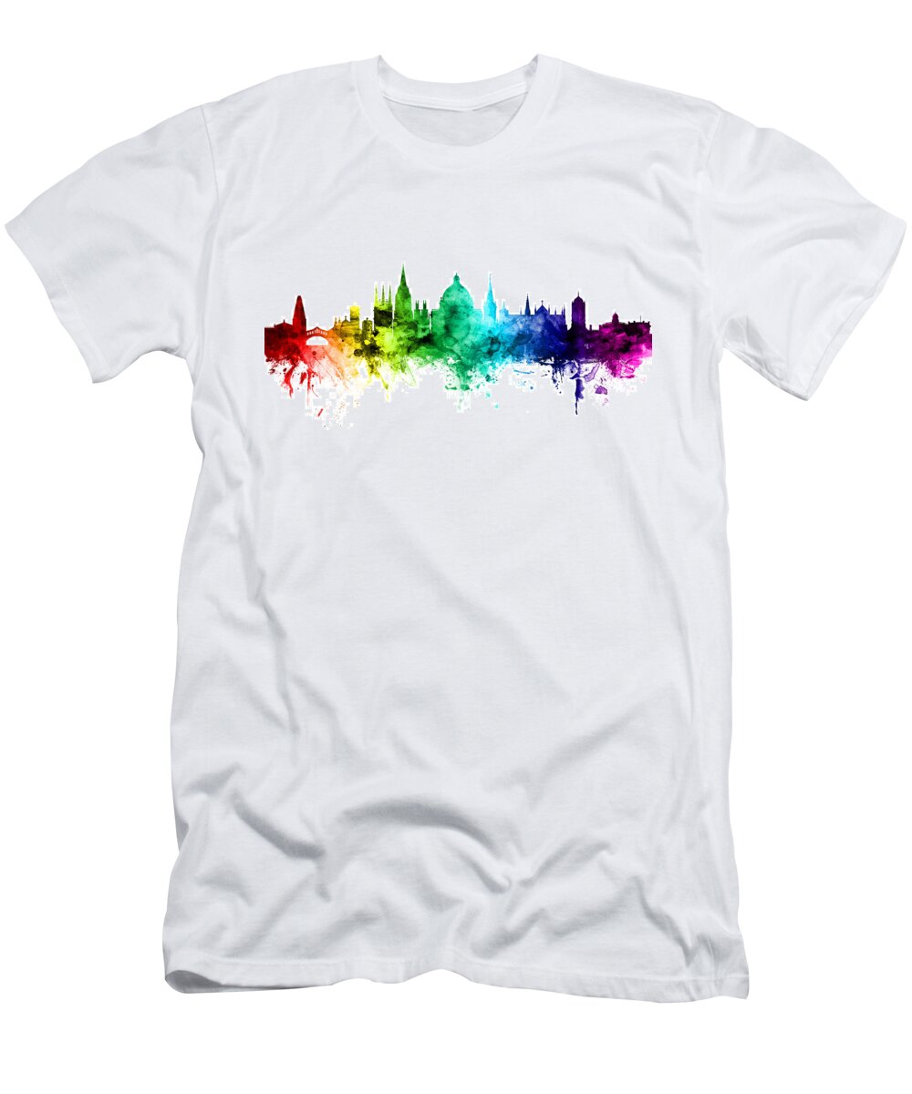 City T-Shirt featuring the digital art Oxford England Skyline #9 by Michael Tompsett