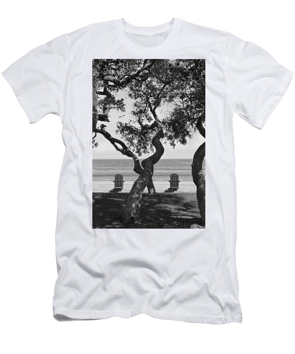 Seascape T-Shirt featuring the photograph A Day At The Beach BW by Mike McGlothlen