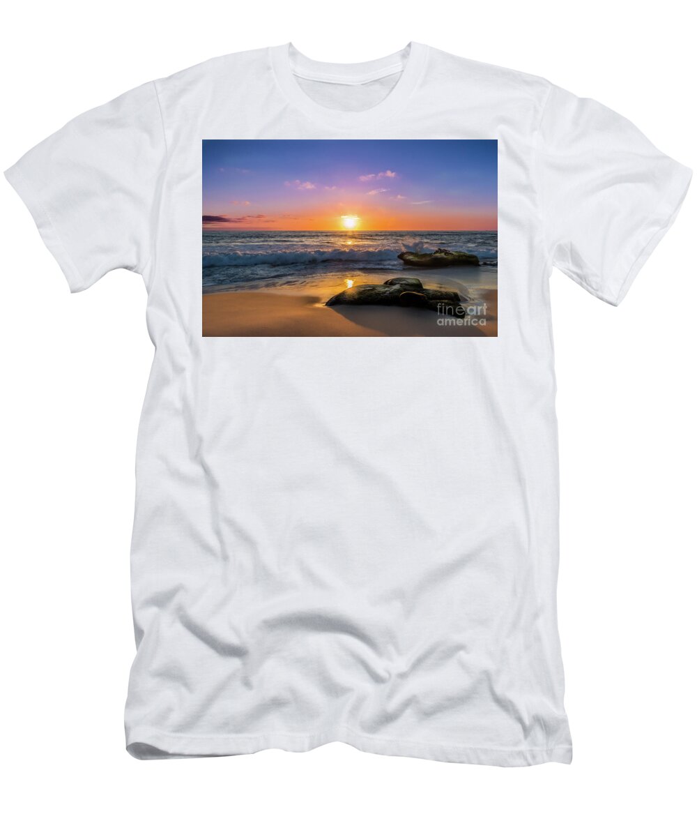 Beach T-Shirt featuring the photograph A Purple Orange Majestic Sunset at Windansea Beach by David Levin
