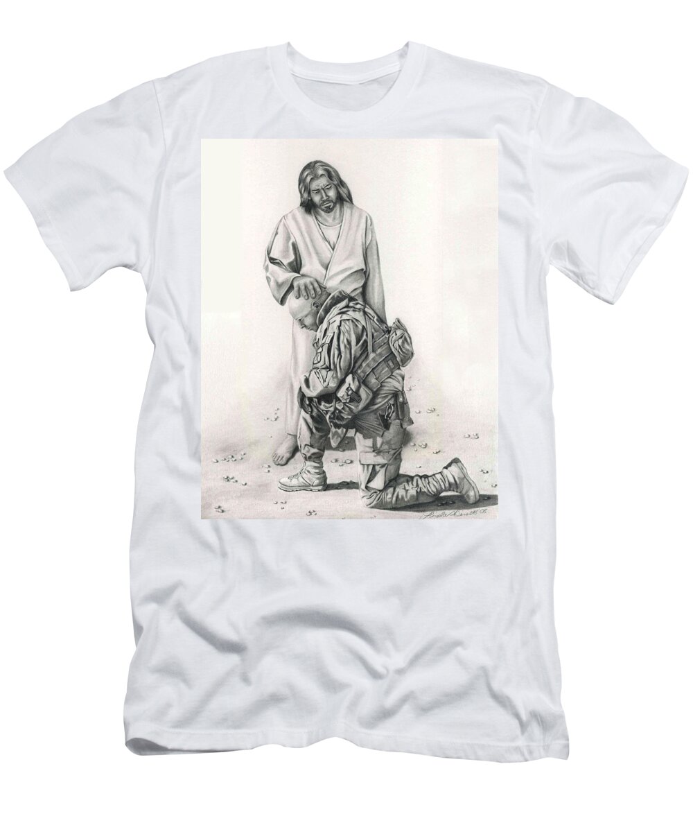 Prayer T-Shirt featuring the drawing A Soldier's Prayer by Linda Bissett