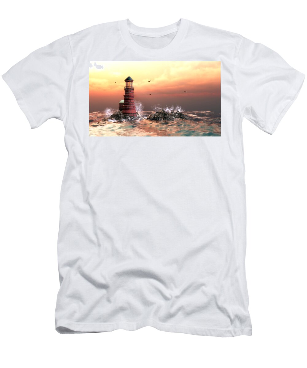 Lighthouse T-Shirt featuring the digital art A storm is coming by John Junek