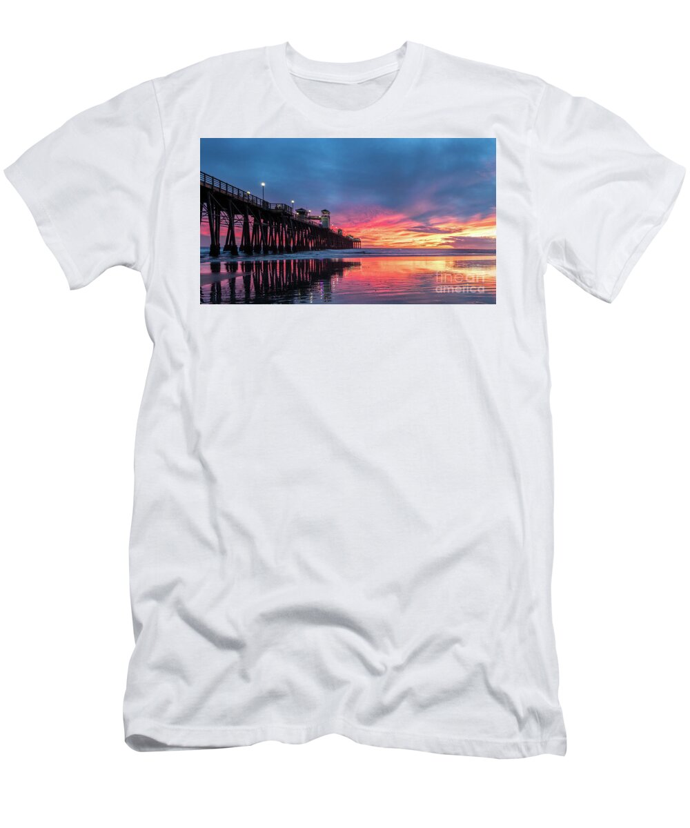 Beach T-Shirt featuring the photograph A Stunning Sunset in Oceanside by David Levin