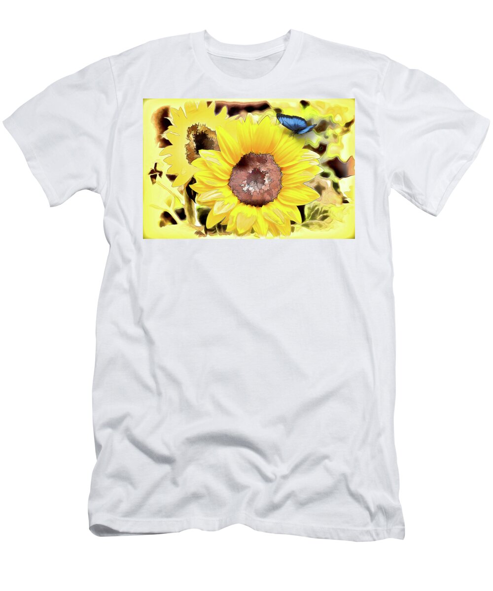 Sunflower T-Shirt featuring the photograph A Touch of Blue by Jody Lovejoy