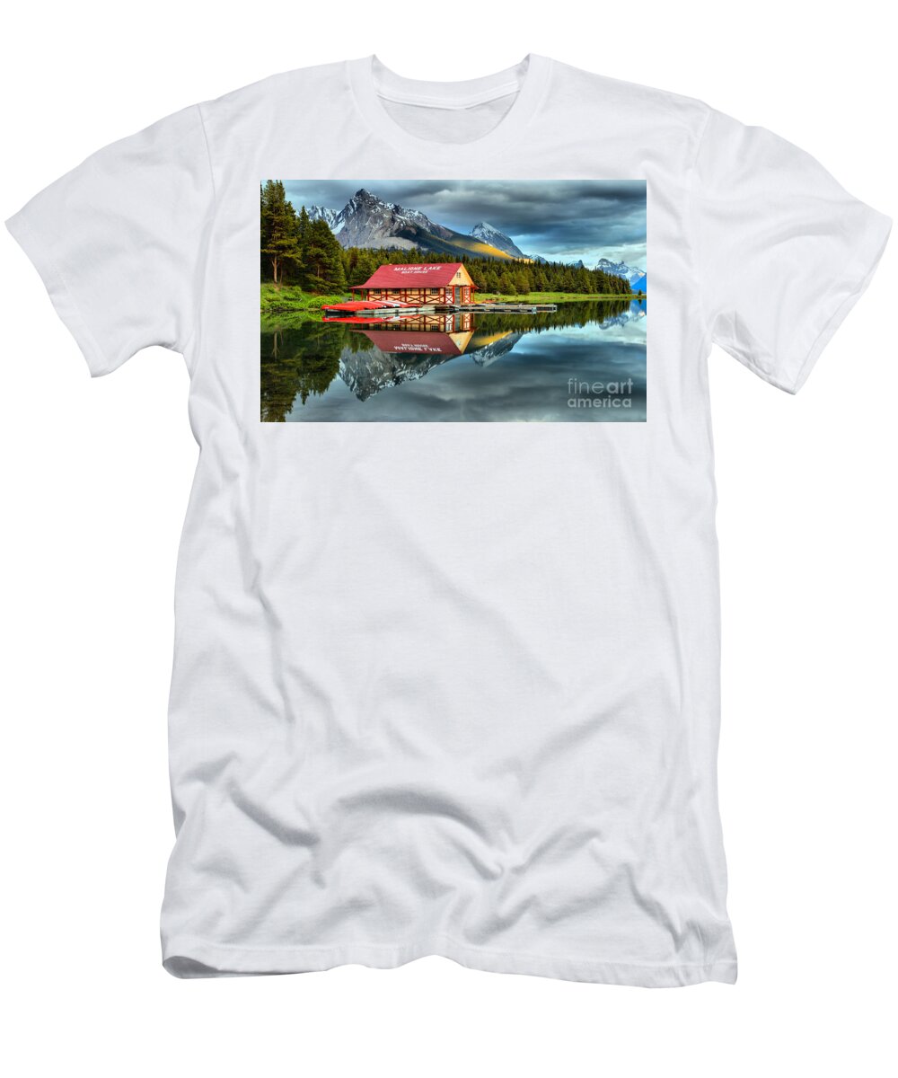 Maligne Lake T-Shirt featuring the photograph A Touch Of Sunset by Adam Jewell