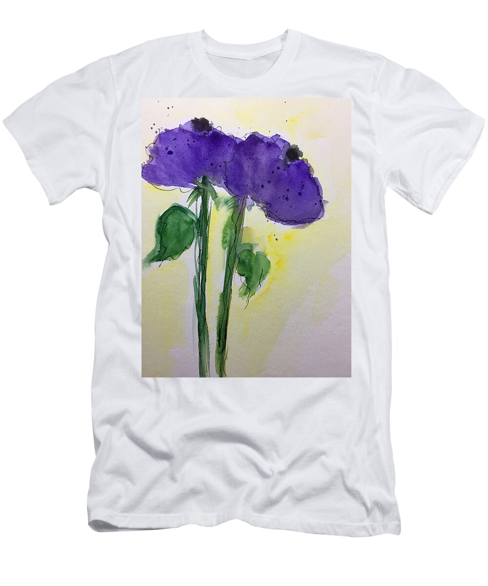 Purple Flowers T-Shirt featuring the painting Abstract 2 Purple Flowers by Britta Zehm