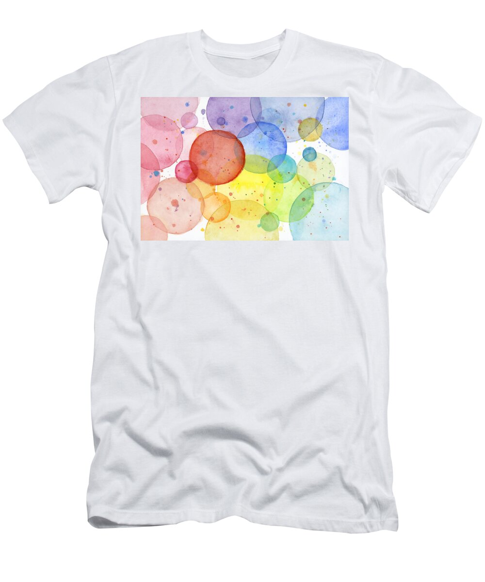 Design T-Shirt featuring the painting Abstract Watercolor Rainbow Circles by Olga Shvartsur