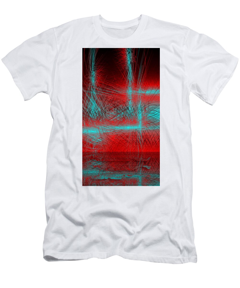 Rithmart Abstract Lines Organic Random Computer Digital Shapes Abstract Acanvas Algorithm Art Below Colors Designed Digital Display Drawn Images Number One Organic Recursive Reflection Series Shadowy Shapes Small Streaming Using Watery T-Shirt featuring the digital art Ac-1-8 by Gareth Lewis