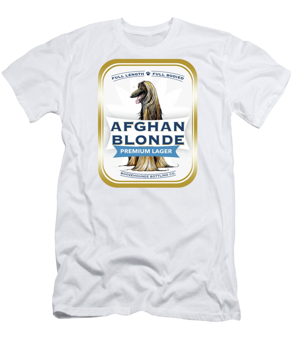 Beer T-Shirt featuring the drawing Afghan Blonde Premium Lager by Canine Caricatures By John LaFree