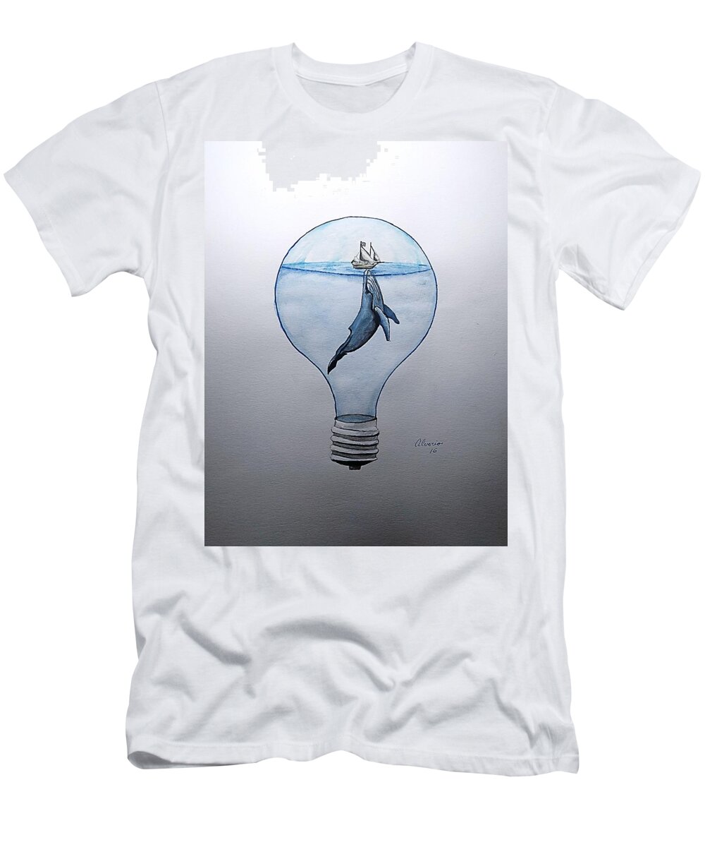 Blue T-Shirt featuring the painting Against Clockwise by Edwin Alverio