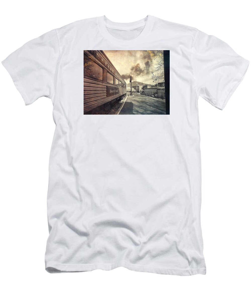 Train T-Shirt featuring the photograph All Aboard by Chris Montcalmo