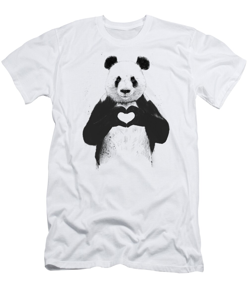 Panda T-Shirt featuring the painting All you need is love by Balazs Solti
