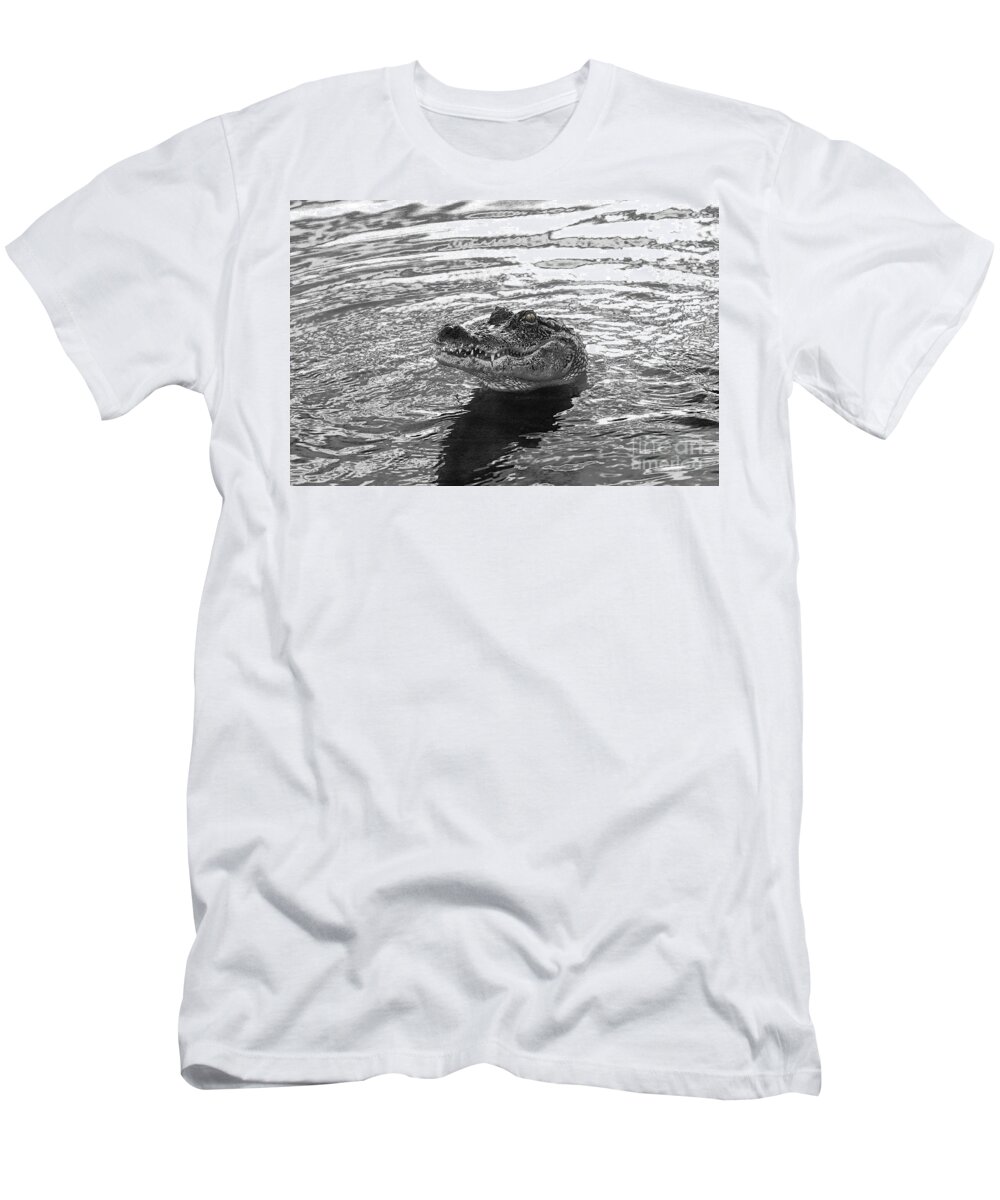 Alligator T-Shirt featuring the photograph Alligator Black and White Artistic by Luana K Perez