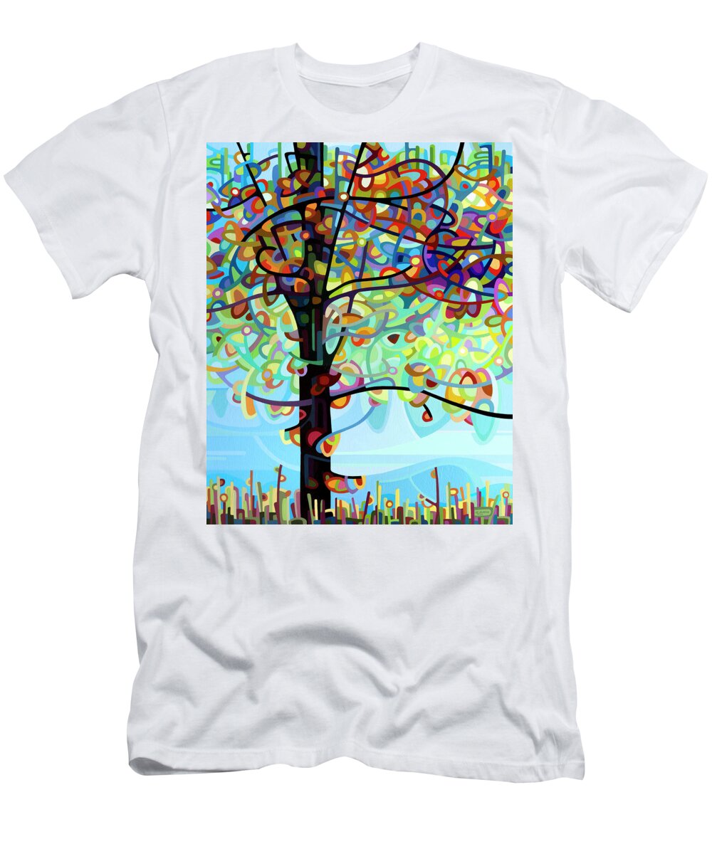 Abstract T-Shirt featuring the painting Along the River by Mandy Budan
