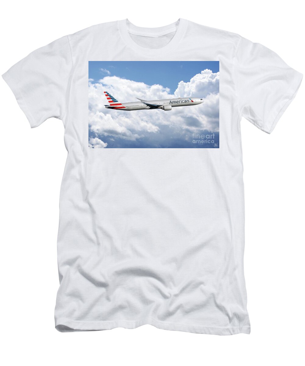 American T-Shirt featuring the digital art American AIrlines Boeing 777 by Airpower Art